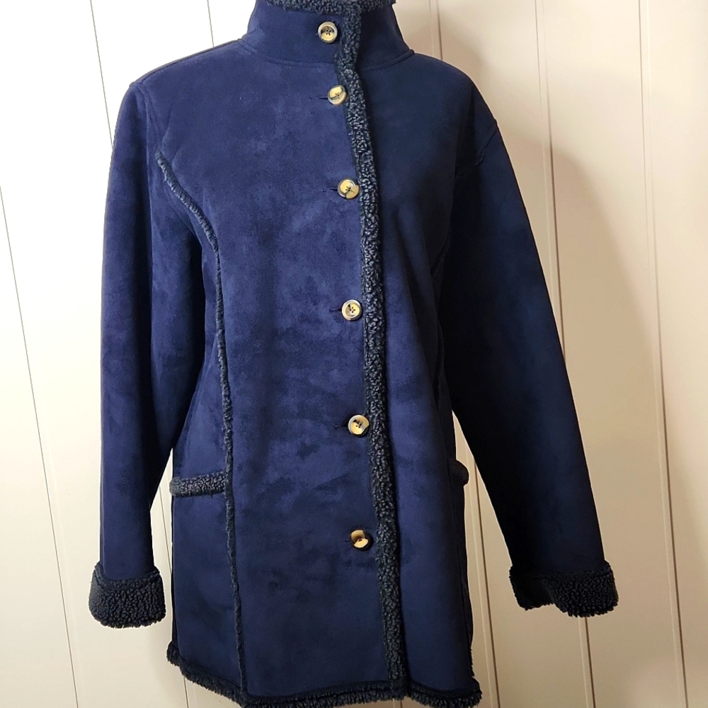 L.L.BEAN RARE blue suede,Sailor sherpa lined button-down winter  jacket